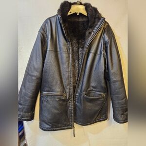 Winlet Reserable Real  Leather Faux Fur Men's Black  Jacket